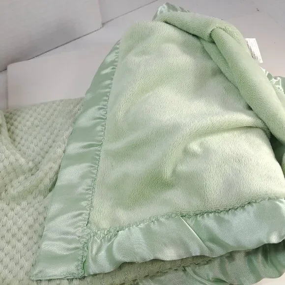 Bright Future Baby Blanket Satin Trim edge sage Green waffle plush soft Vintage - Picture 8 of 8